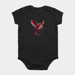 Red Dragon with Expansive Wings, Sharp Claws, and Scales Baby Bodysuit
